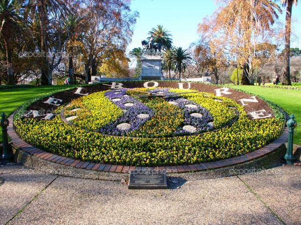 Melbourne, Australia - July 10, 2005: The Queen Victoria Gardens in Melbourne, Australia are a tribute to Queen Victoria. Seen here is a large floral clock that has been in the park since 1966.